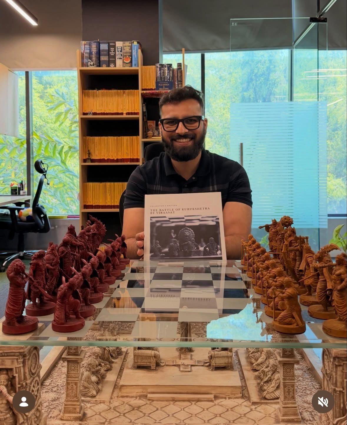 A collector at home with the Battle of Kurukshetra artefact